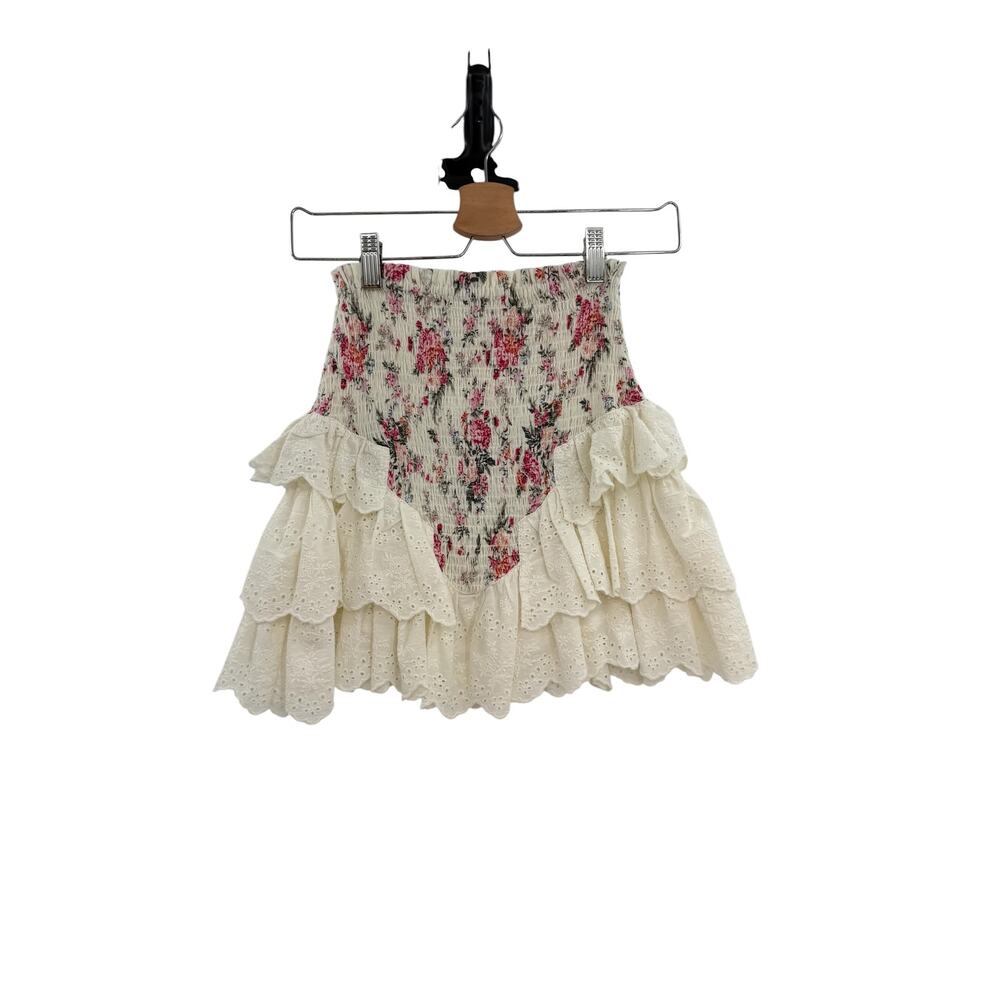 We’re All Pretty Girls Floral Smocked Eyelet Ruffle Cottagecore Skirt Size Small